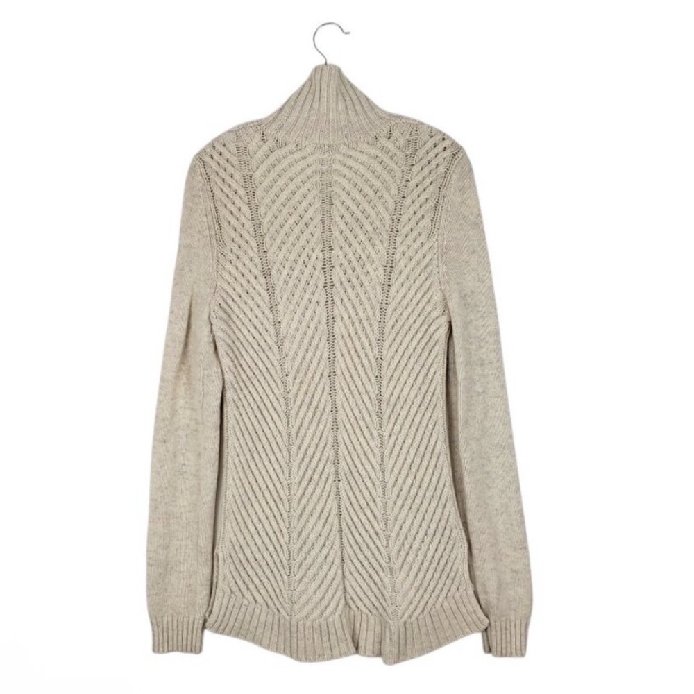 Vince Yak Wool Mock Turtleneck Sweater Oatmeal Chevron Fisherman W Sz M EUC - Picture 2 of 7